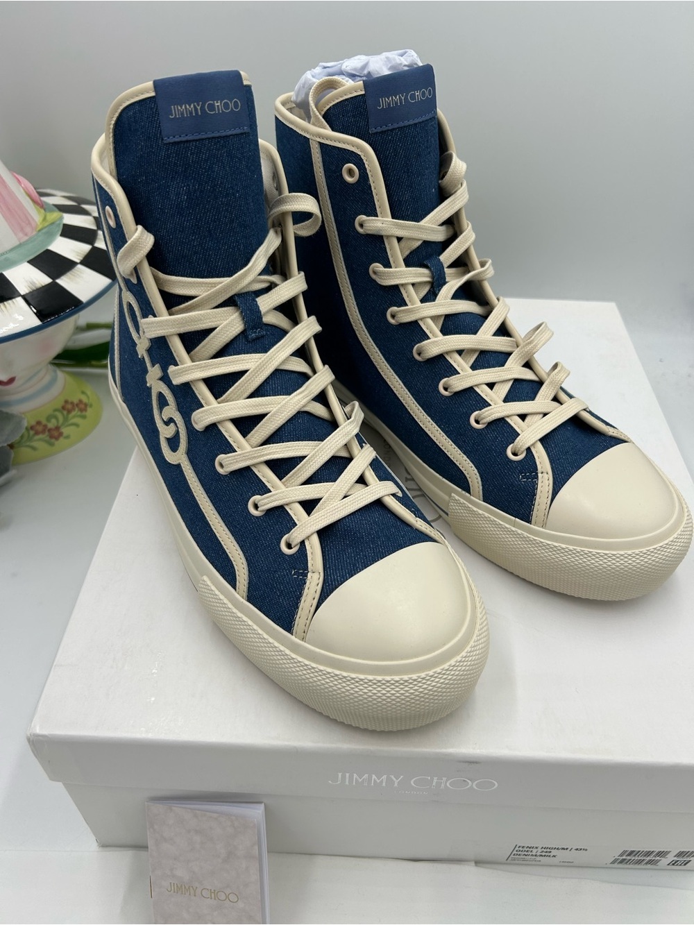 Men's Jimmy Choo high top logo denim sneakers size 43.5 nwt